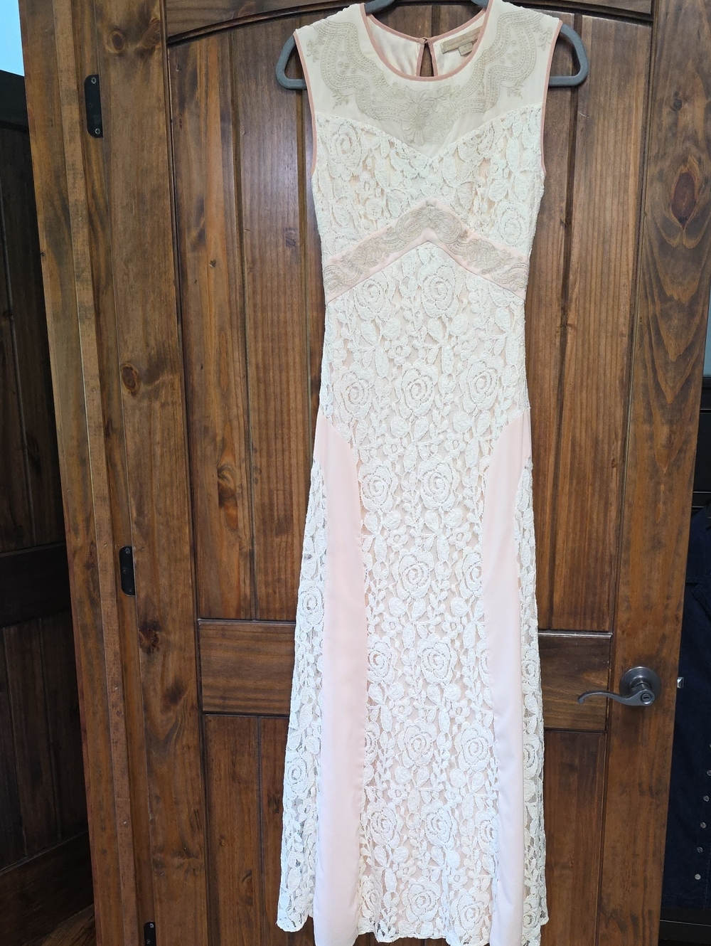Champagne & Strawberry Sleeveless Lace Maxi Dress in Blush and Ivory - Size S